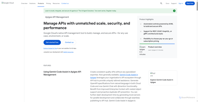 Security scan screenshot of https://apigee.com