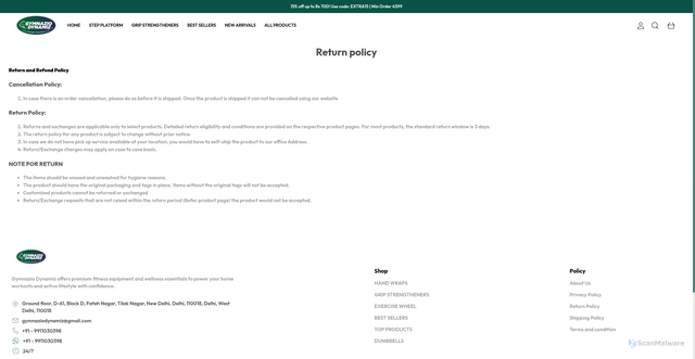 Security scan screenshot of https://gymnaziodynamiz.com/return-policy