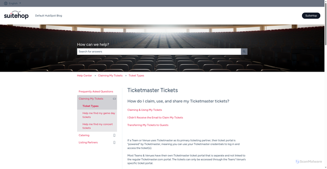 Security scan screenshot of https://info.suitehop.com/ticketmaster