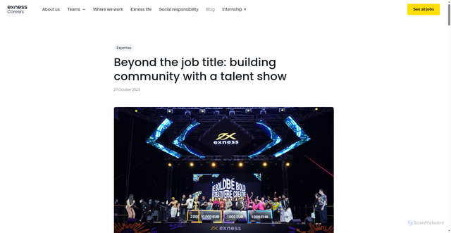 Security scan screenshot of https://exness-careers.com/blog/beyond-the-job-title-building-community-with-a-talent-show/