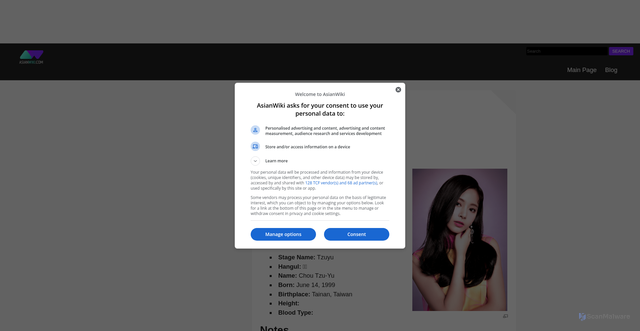 Security scan screenshot of https://asianwiki.com/Tzuyu_(TWICE)
