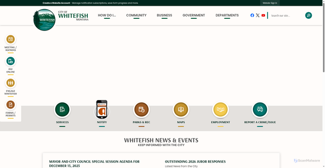 Security scan screenshot of https://cityofwhitefish.gov/