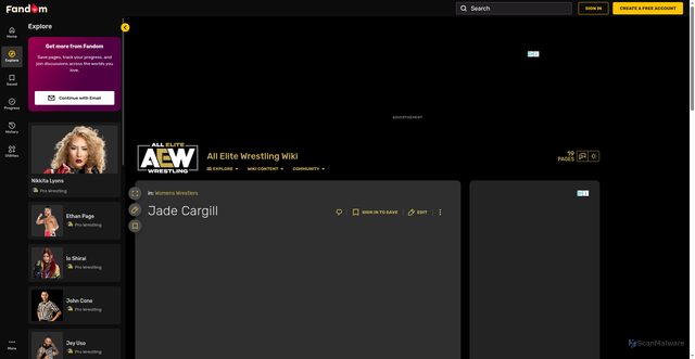 Security scan screenshot of https://allelitewrestling.fandom.com/wiki/Jade_Cargill