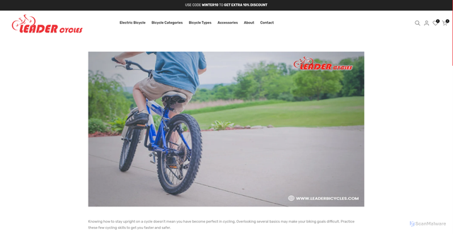 Security scan screenshot of https://leaderbicycles.com/blogs/update/how-to-improve-your-cycling-skills-and-become-a-better-cyclist?srsltid=AU7gw4VXQ5pjf8qcLuDvNenkbgG-IM1msA0KuSYt59xaC3NC2lbn1Fx0