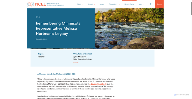 Security scan screenshot of https://www.ncelenviro.org/articles/remembering-minnesota-representative-melissa-hortmans-legacy/