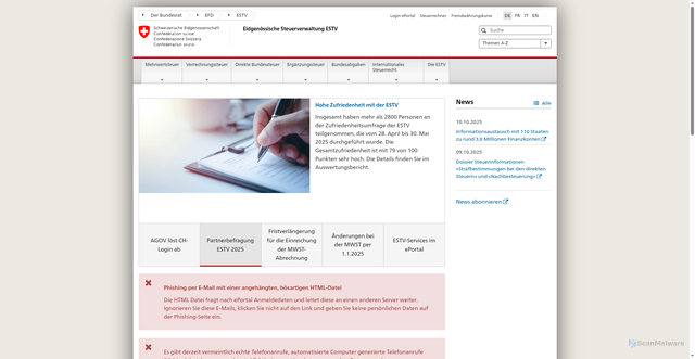 Security scan screenshot of https://www.estv.admin.ch/estv/de/home.html