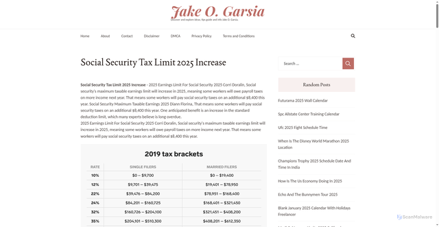 Security scan screenshot of https://jakeogarsia.pages.dev/hufwi-new-social-security-tax-limit-2025-increase-rsogi/
