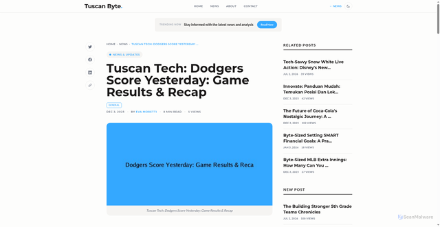 Security scan screenshot of https://tuscany.edsential.com/edsential-news/dodgers-score-yesterday-game-results-and-recap-1764809352