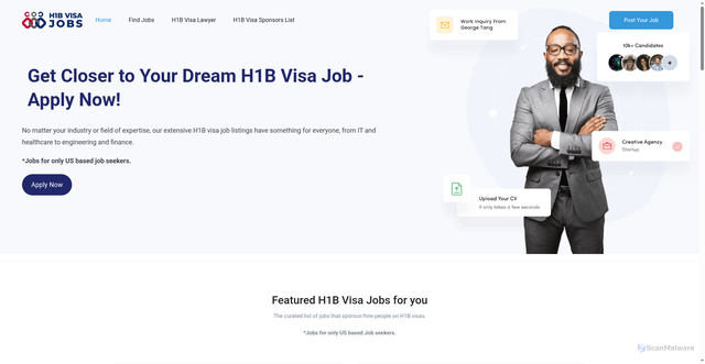 Security scan screenshot of https://h1bvisajobs.com/