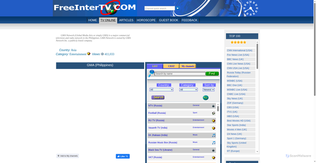 Security scan screenshot of http://www.freeintertv.com/view/id-2962