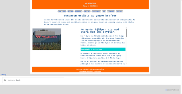 Security scan screenshot of https://wasaneon.se