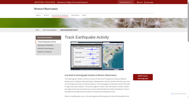 Security scan screenshot of https://www.bc.edu/bc-web/schools/morrissey/sites/weston-observatory/research/watch-the-earth-quake.html