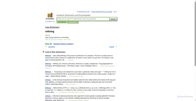 Security scan screenshot of https://law.en-academic.com/53523/refining