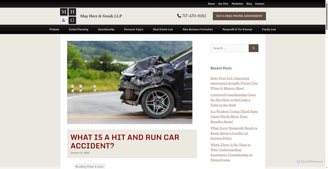 Security scan screenshot of https://www.mhglawfirm.com/blog/what-is-a-hit-and-run-car-accident/