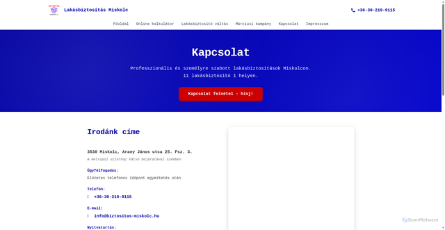 Security scan screenshot of https://lakasbiztositas-miskolc-test-f7k3m9p2x8q5.pages.dev/kapcsolat