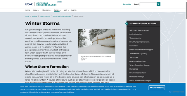 Security scan screenshot of https://scied.ucar.edu/learning-zone/storms/winter-storms