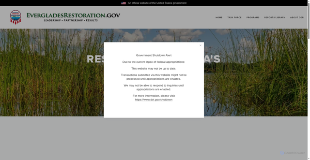 Security scan screenshot of https://www.evergladesrestoration.gov/