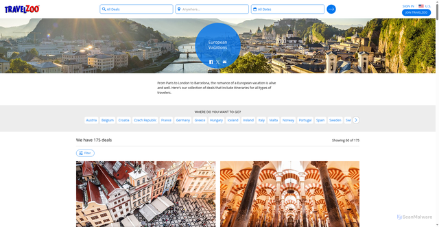 Security scan screenshot of https://www.travelzoo.com/collection/vacations/europe/