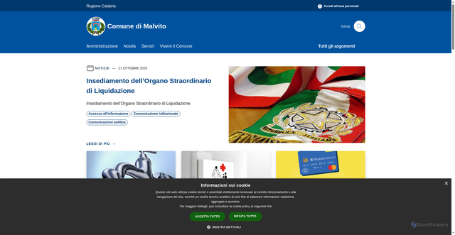 Security scan screenshot of https://comune.malvito.cs.it/it