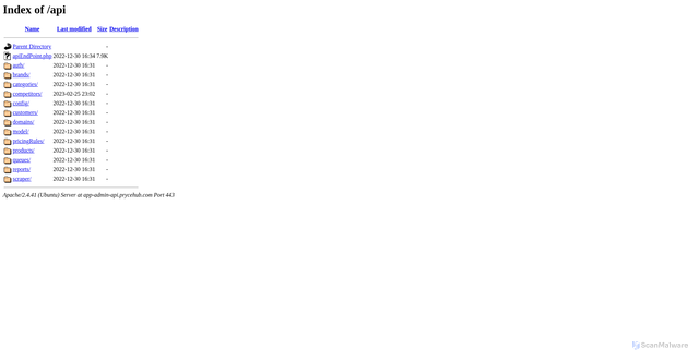 Security scan screenshot of https://app-admin-api.prycehub.com/api/
