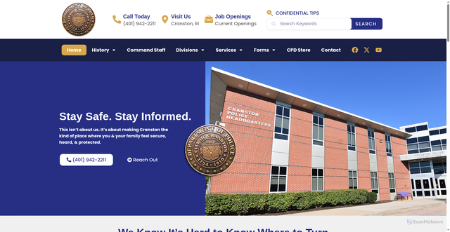 Security scan screenshot of https://cranstonpoliceri.gov/