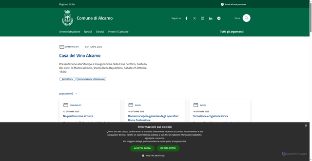 Security scan screenshot of https://www.comune.alcamo.tp.it/it