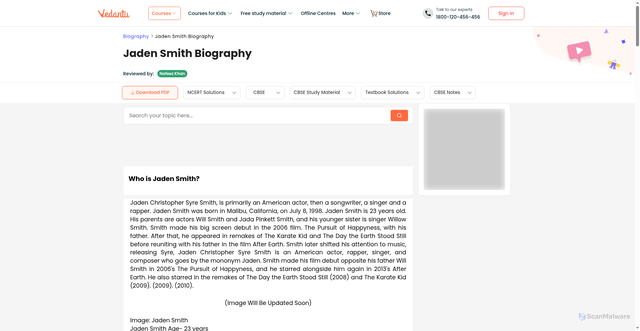 Security scan screenshot of https://www.vedantu.com/biography/jaden-smith