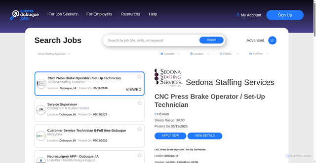 Security scan screenshot of https://accessdubuquejobs.com/search-results/