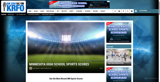 Security scan screenshot of https://krforadio.com/mn-sports-scores/