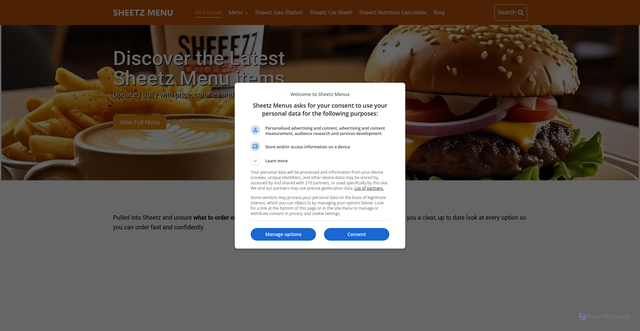 Security scan screenshot of https://sheetzmenus.com/