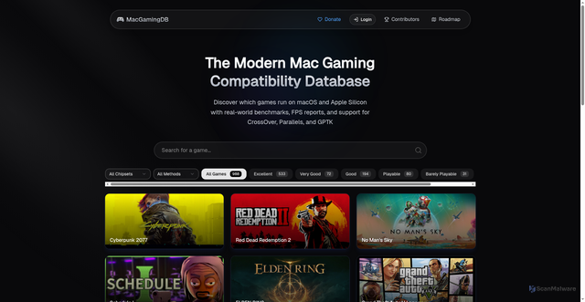 Security scan screenshot of https://macgamingdb.app/