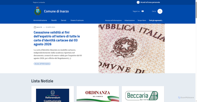 Security scan screenshot of https://comune.inarzo.va.it/