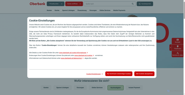 Security scan screenshot of https://newsletter.oberbank.at