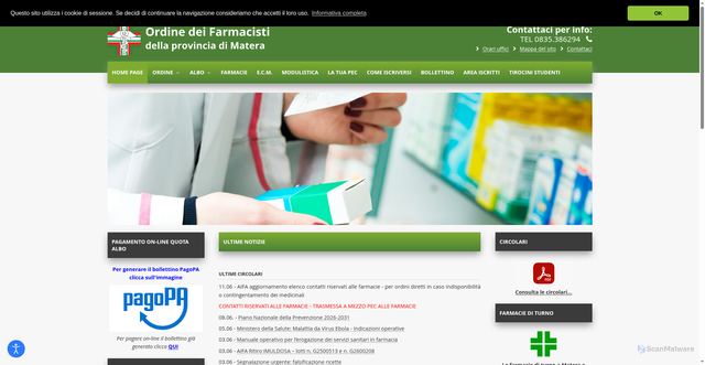 Security scan screenshot of https://www.ordinefarmacistimatera.it