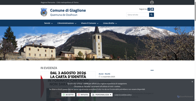 Security scan screenshot of https://www.comune.giaglione.to.it/it-it/home