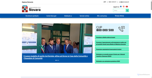 Security scan screenshot of https://www.asl.novara.it
