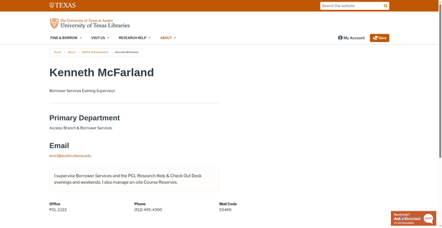 Security scan screenshot of https://www.lib.utexas.edu/about/staff-and-admin/kenneth-mcfarland