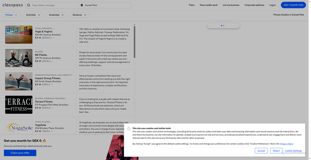 Security scan screenshot of https://classpass.com/search/sunset-park/fitness-classes/3v4diZGRrvj