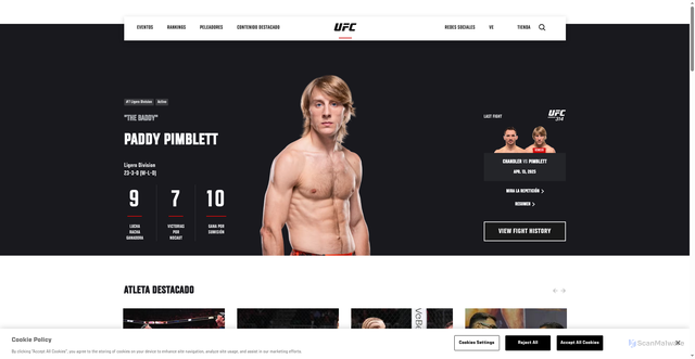 Security scan screenshot of https://www.ufcespanol.com/athlete/paddy-pimblett