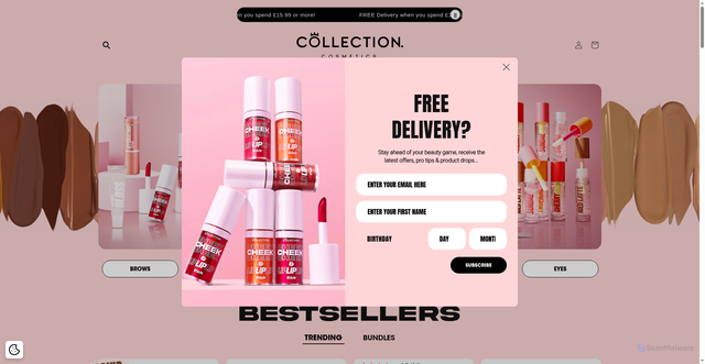 Security scan screenshot of https://collectioncosmetics.com