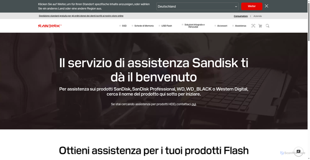 Security scan screenshot of https://support-it.sandisk.com