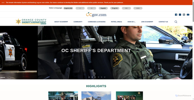 Security scan screenshot of https://ocsheriff.gov/