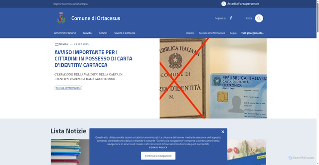 Security scan screenshot of https://comune.ortacesus.su.it/