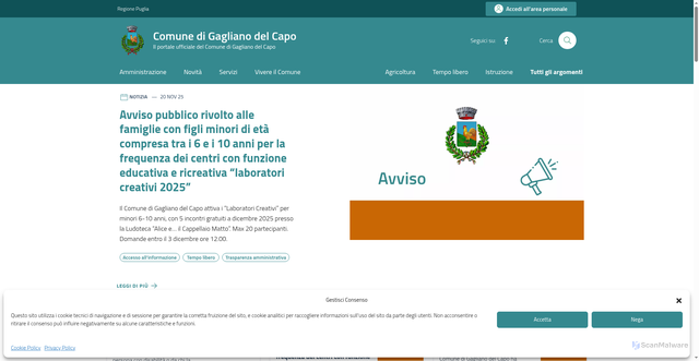 Security scan screenshot of https://www.comune.gaglianodelcapo.le.it/