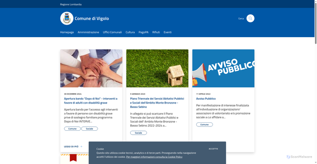 Security scan screenshot of https://www.comune.vigolo.bg.it/it
