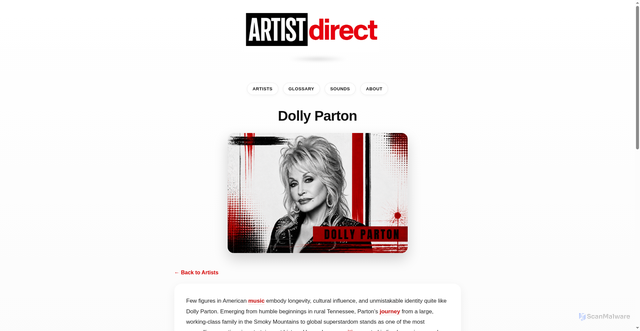 Security scan screenshot of https://www.artistdirect.com/artist/dolly-parton/477270