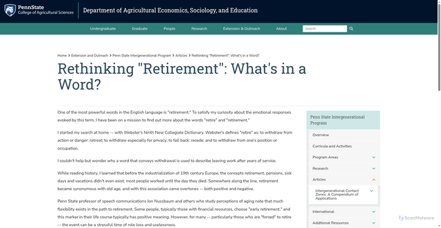 Security scan screenshot of https://aese.psu.edu/outreach/intergenerational/articles/rethinking-retirement-whats-in-a-word