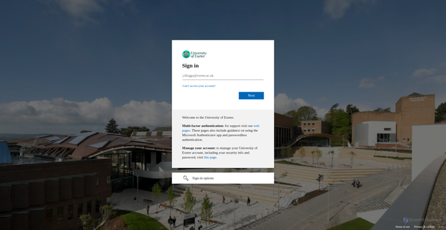 Security scan screenshot of https://universityofexeteruk-my.sharepoint.com
