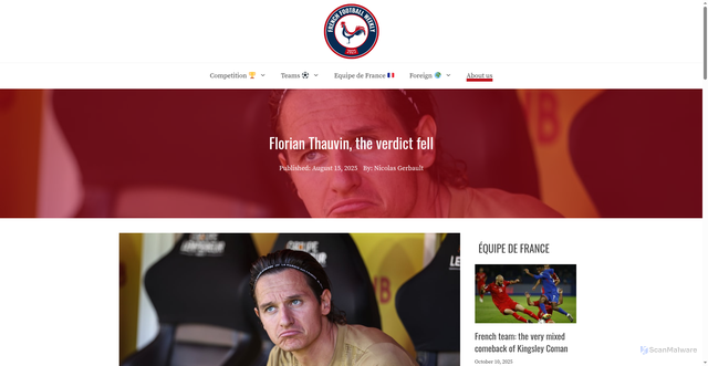 Security scan screenshot of https://frenchfootballweekly.com/2025/08/15/florian-thauvin-the-verdict-fell/