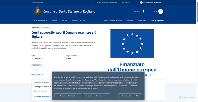 Security scan screenshot of https://www.comune.santostefanodirogliano.cs.it/